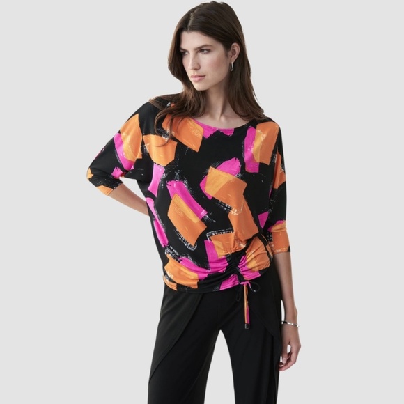 JOSEPH RIBKOFF Multi Colour 3/4 Sleeve Top Gathered Hemline Detail US Sz 18 - Picture 8 of 9